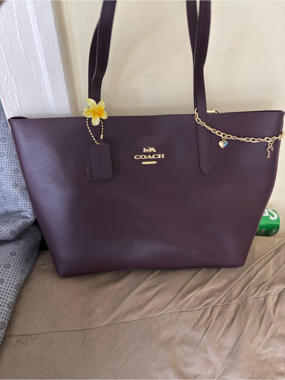 Coach Plum Leather Tote with Gold Hardware